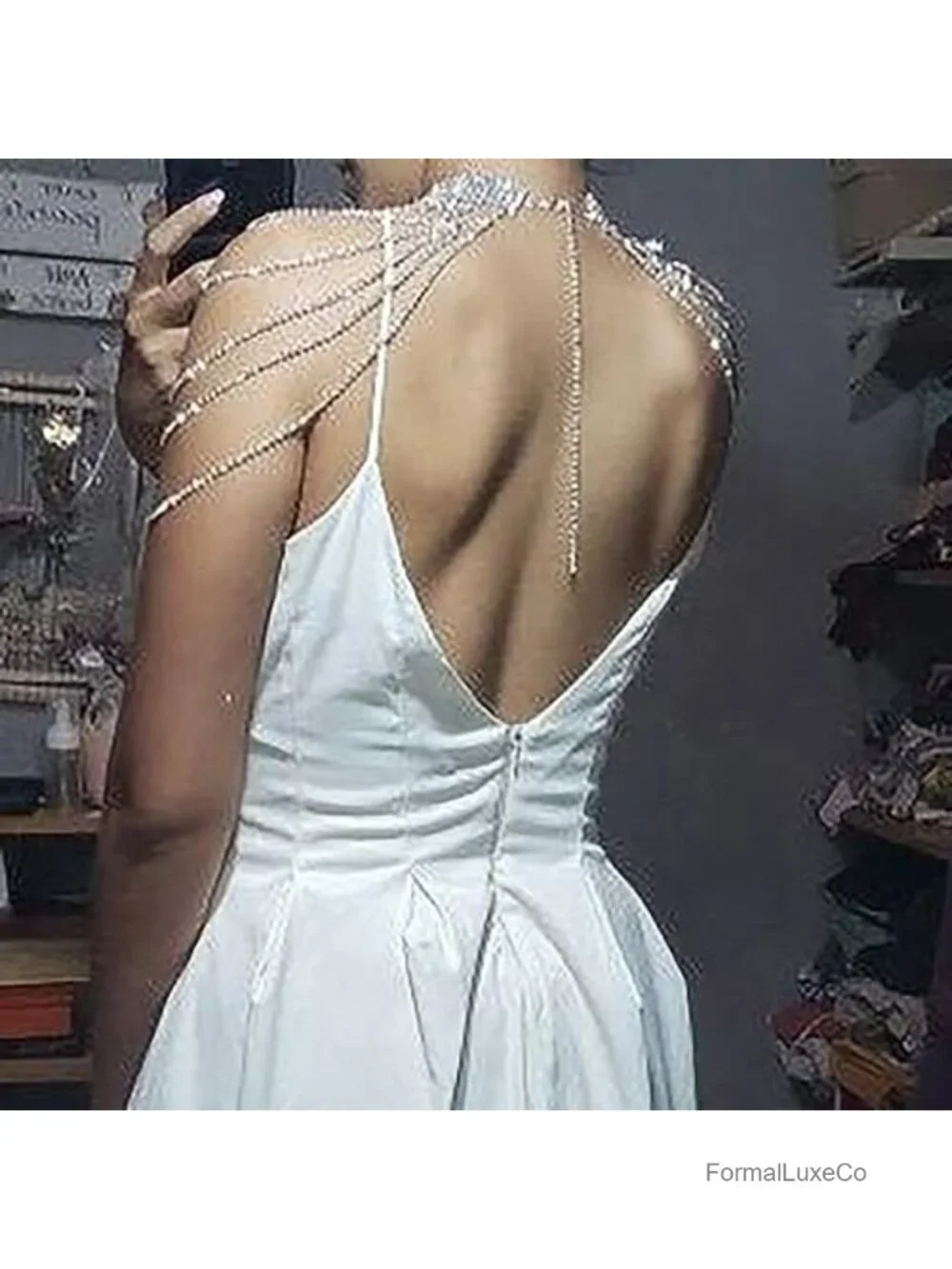 Rhinestone Shoulder Necklace Body Collar Crystal Tassel Chain Bridal Jewelry